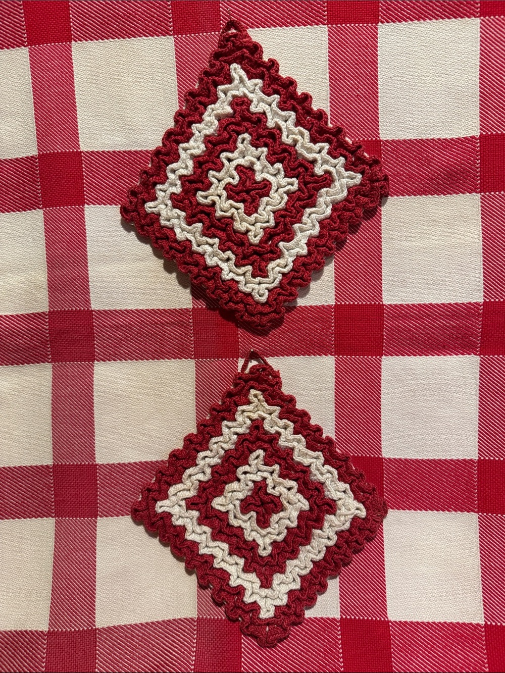 Handmade Crocheted Hot Pads -Red and Cream
